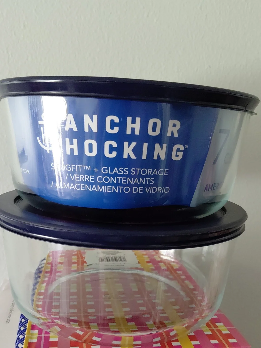 Anchor Hocking Blue Glass Storage Bowls with Navy Lids - Set of 2 & 7 Cup